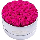 Prifroti 27 Flowers in a Luxury Suede Box, Birthday Gifts for Women, Preserved Flowers, Mothers Day Roses Gift for Mom, Hot Pink