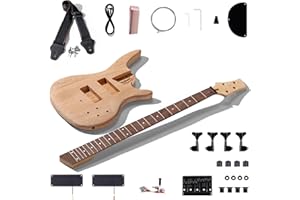 Leo Jaymz DIY Electric Bass Guitar Kits -Roasted Ash Body,Roasted Maple Neck and Ebony Fingerboard - Fully Components Included (IB 4Strings), Chrome