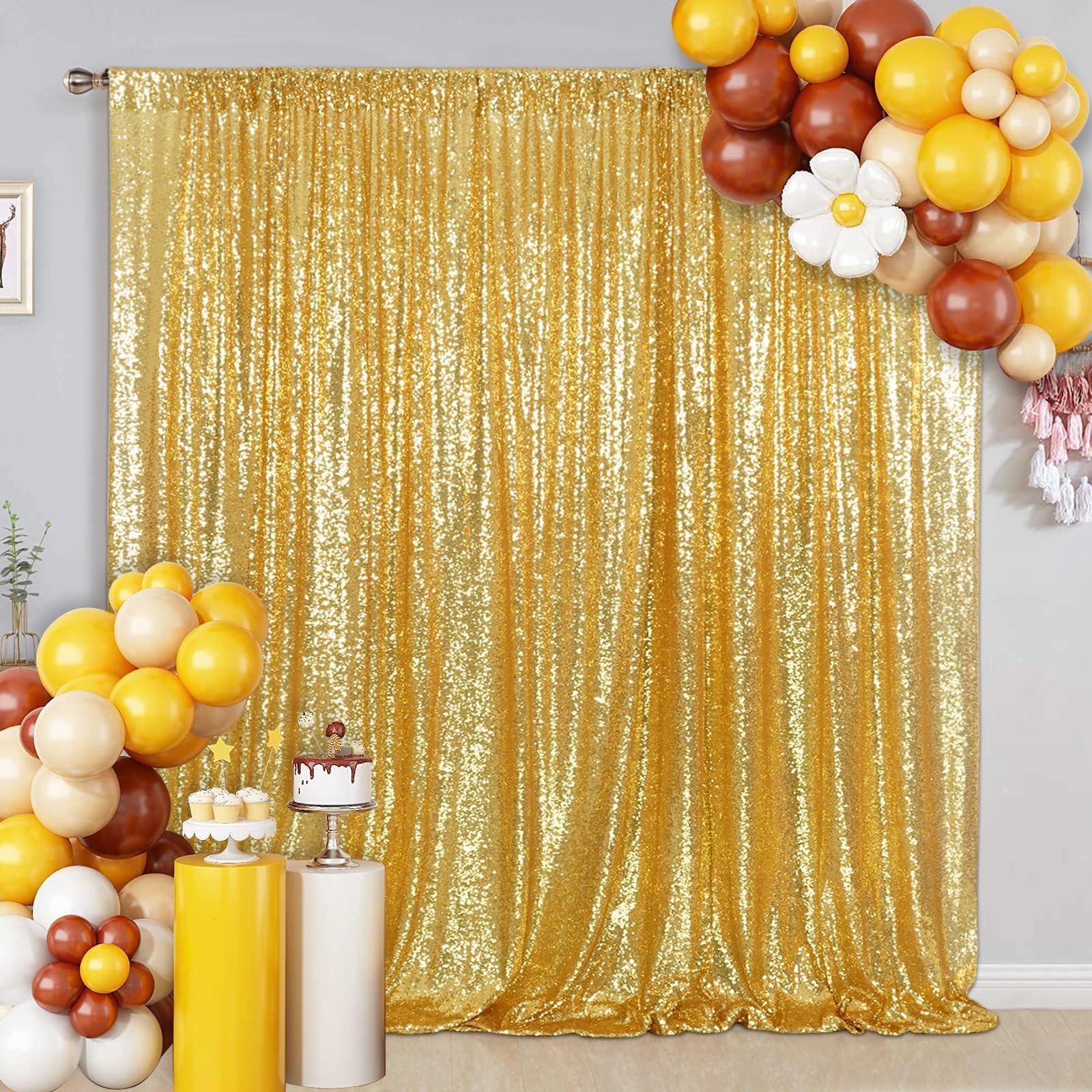 Eternal Beauty 122x213cm Amber Gold Shinny Sequin Photography Backdrop Party Prom Wedding Youtobe Banquet Photo Background (4x7 feet)