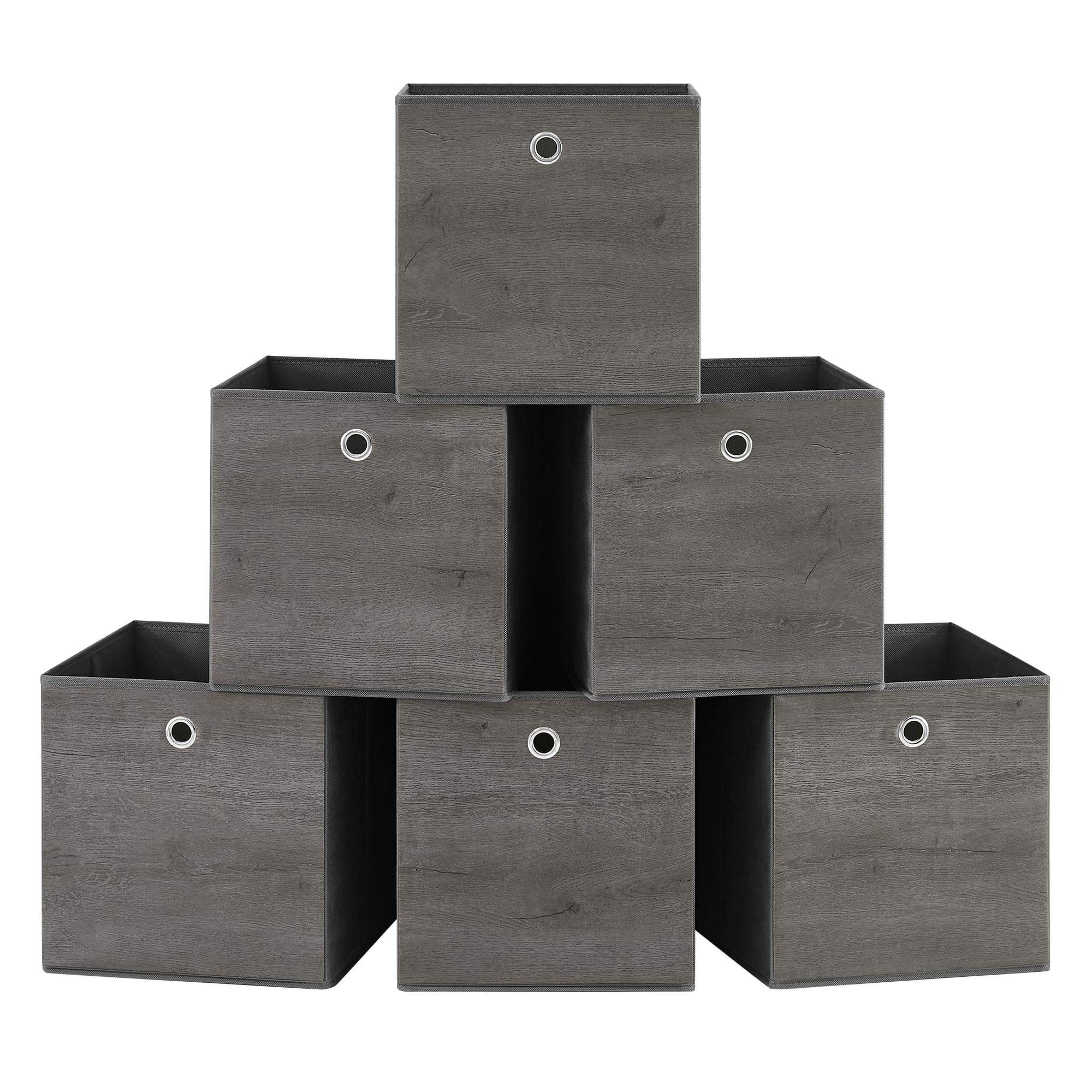SONGMICS Storage Cubes, Set of 6 Storage Bins with Handle, Non-Woven Fabric Storage Boxes, 30 x 30 x 30 cm, Fit Cube Storage Unit, Foldable, Clothes Storage, Misty Grey RFB102G01