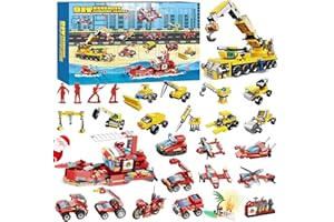 RUIONY Christmas Advent Calendar 2024, Kids 24 Days Countdown Different Construction Vehicles Fire Truck Building Blocks, 12 In 1 Building Blocks Toys Set Party Favors for Toddler Boys Girls Teen 6+ years old