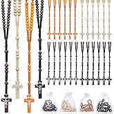 ZHLISHQINJJ 24 Pcs Wooden Bead Rosary Necklace, Catholic Wood Carved Beads with Jesus Cross for First Communion, Baptism Favors - Catholic Gift for Men Women (Multicolor-24pcs)