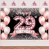 Happy 29th Birthday Rose Gold Banner Backdrop Cheers to 29 Years Old Confetti Balloons Theme Decor Decorations for Women 29 Years Old Pink Birthday Party Bday Supplies Background Favors Gift Glitter