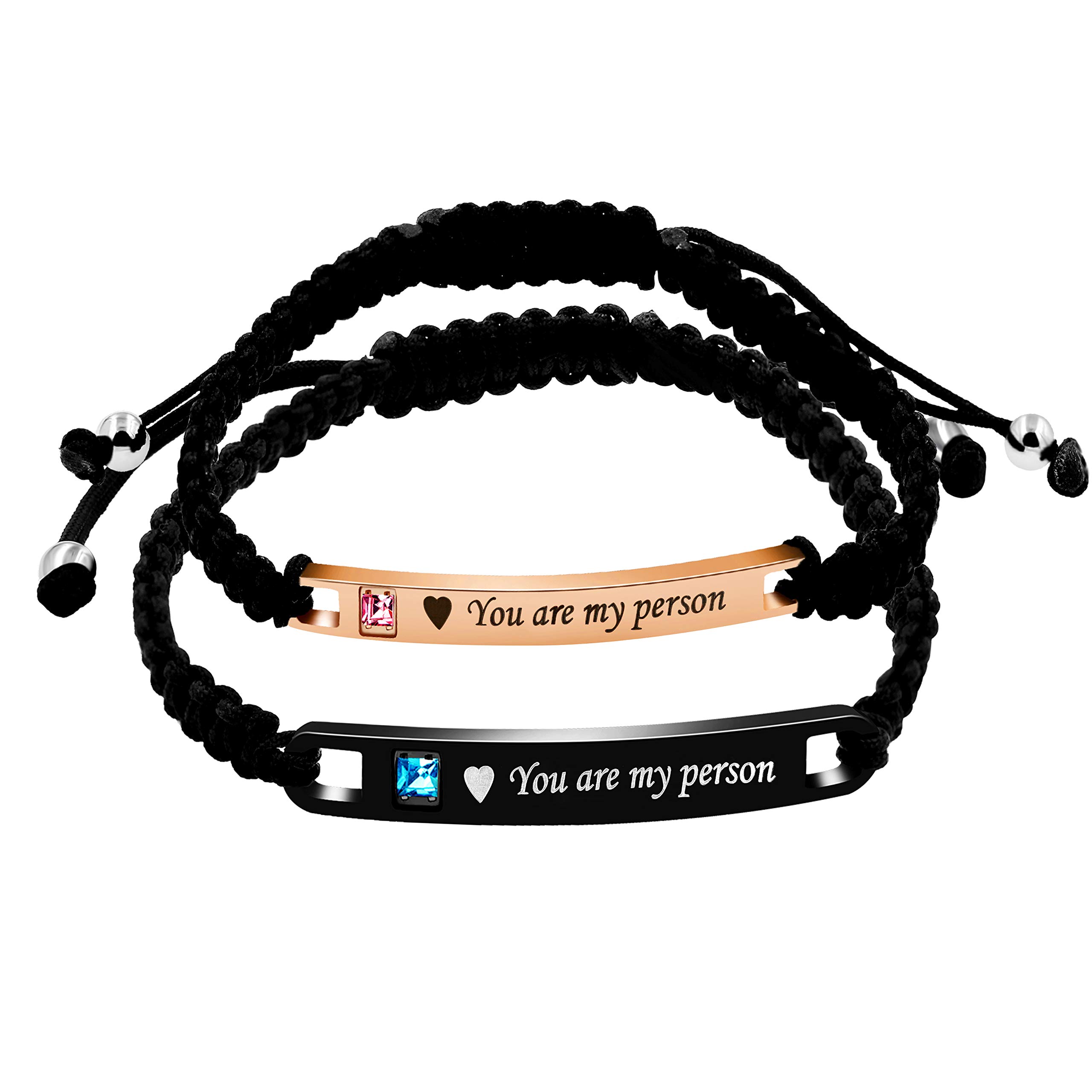 Uloveido Stainless ID Plate Bracelets Handmade Braided Rope Wrist Bangle for Men Women Friendship Couple Bracelet (You are My Person)