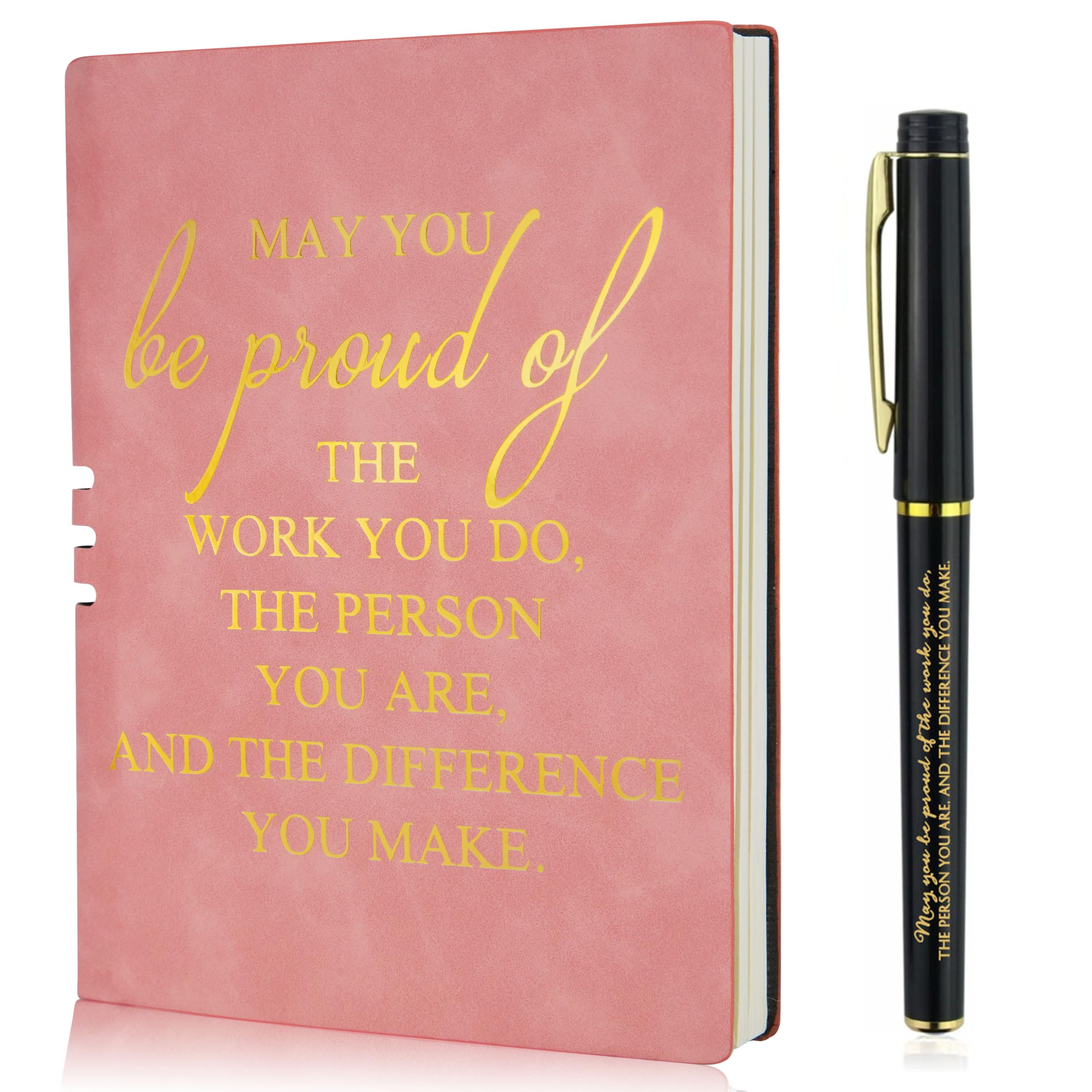 Thank You Gifts For Colleagues Leather Notebook A5,Leaving Gifts For Colleagues Women,Employee Appreciation Teacher Gifts,Team Gifts For Employees Ballpoint Pen Notebook For Coworkers (Pink)