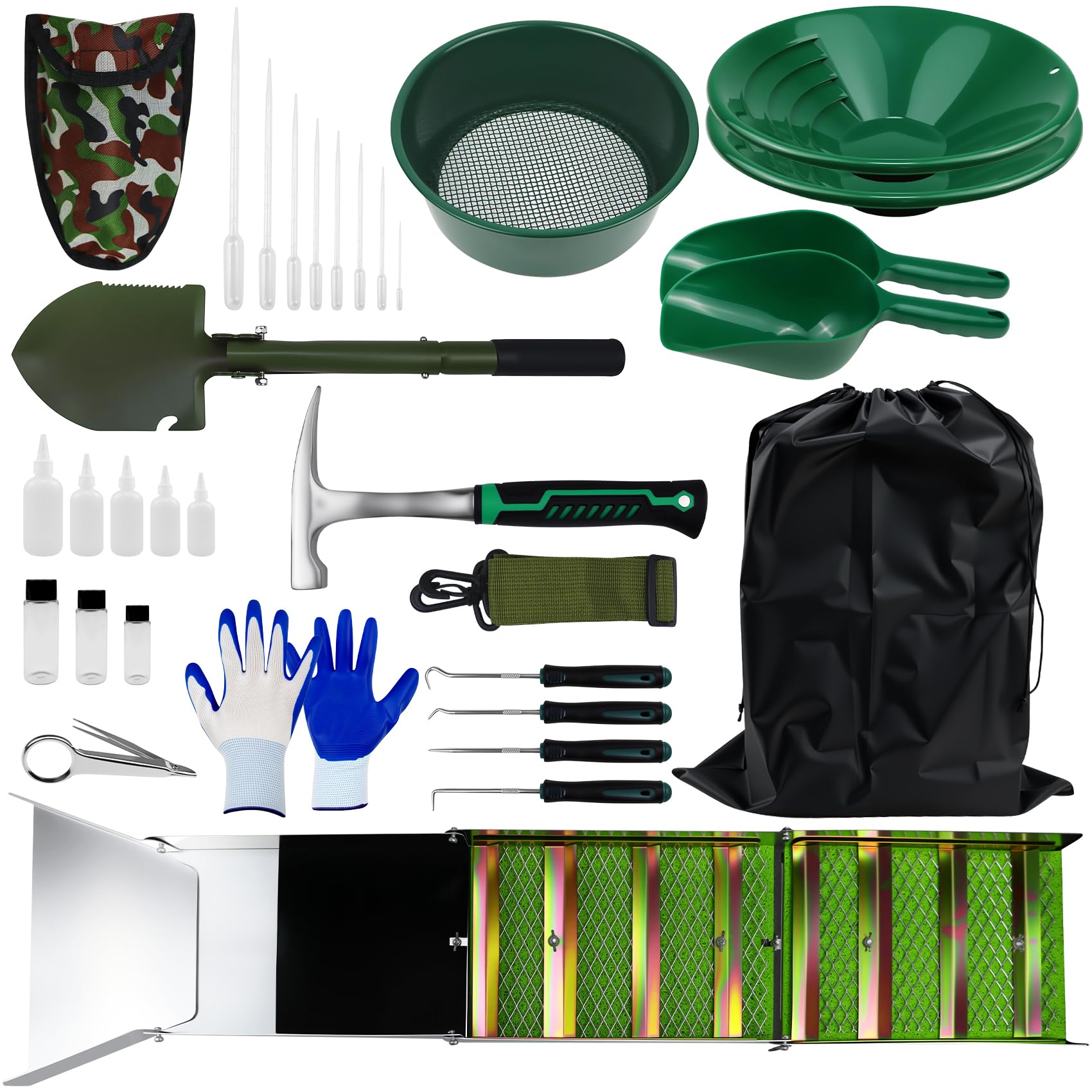 Photo 1 of MACIFECI Gold Panning Kit with 50" Gold Sluice Box for Gold Mining, Gold Mining Tools Include Gold Pan, Gold Classifier, Gold Prospecting Equipment