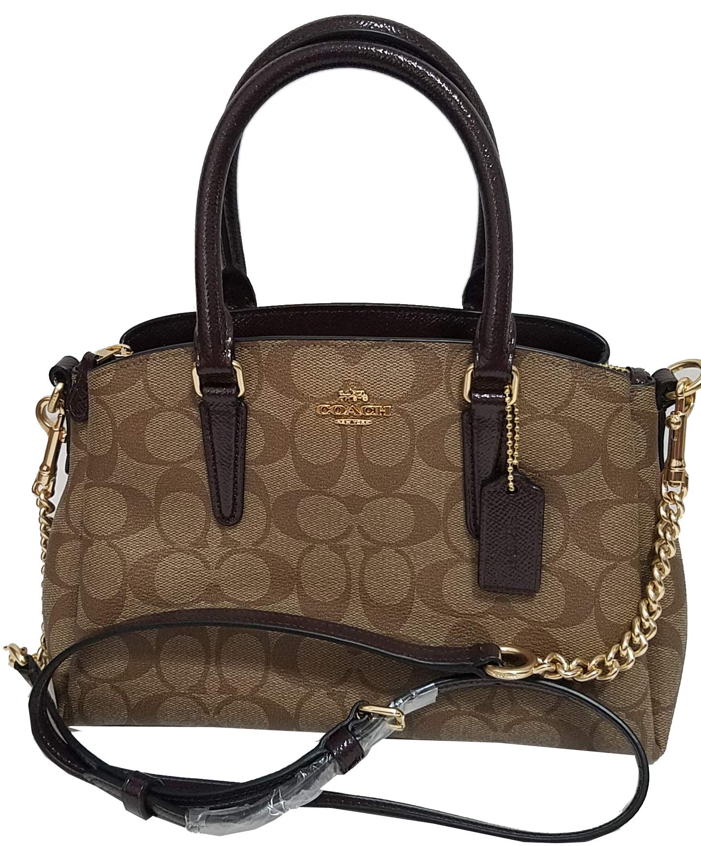 Coach Signature Print Trim Mini Sage Carryall Bag Crossbody Sling