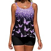 Arolina Tankini Swimsuits for Women 2 Piece Ruffle High Waisted Bathing Suit Built in Bra Stretchy Swimwear 2025 Summer Purple Butterfly