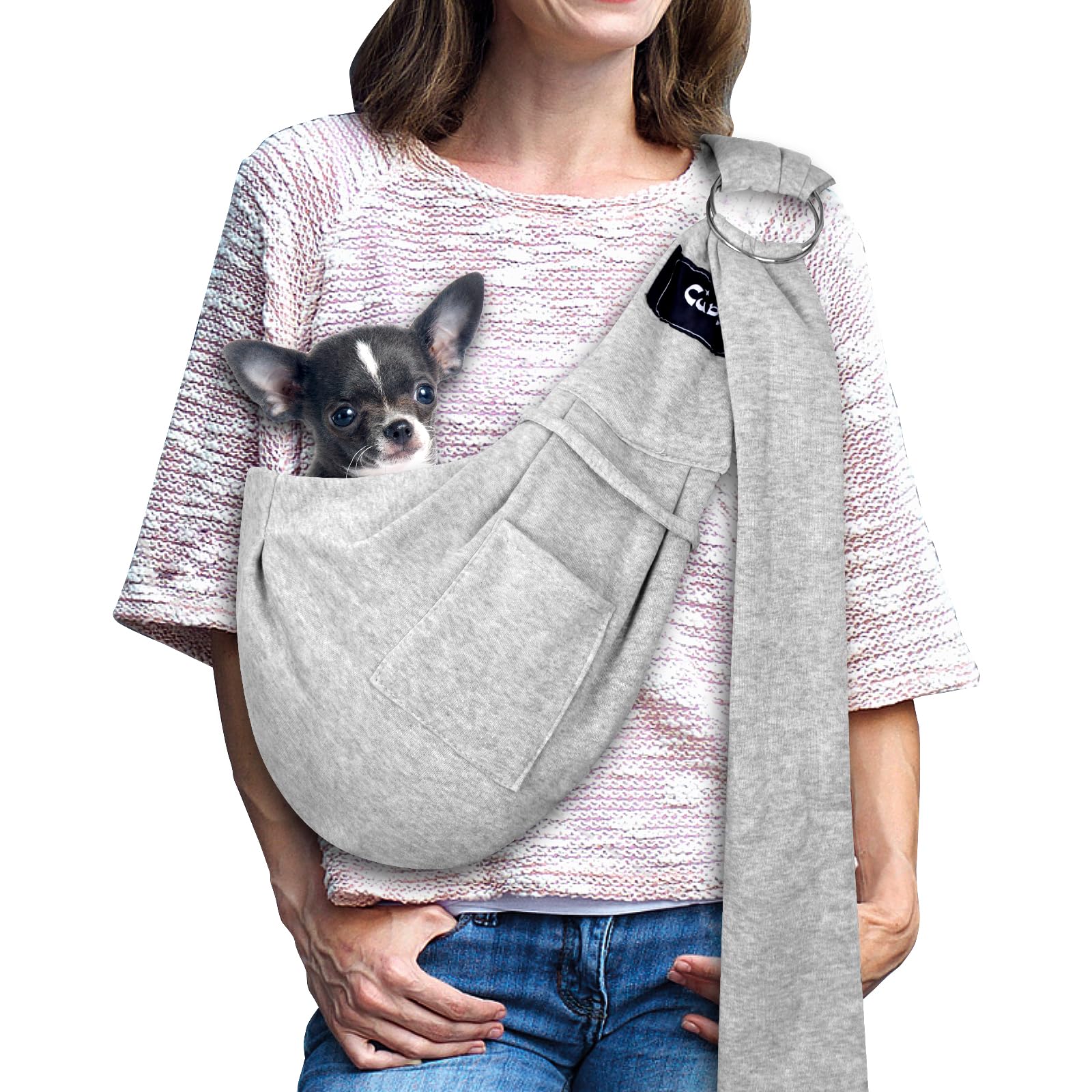 CUBY Swaddle Dog Slings Carrier for Small Dogs, Summer Wrap Puppy Front Facing Chest Dog Carriers, Shoulder & Neck Holder Reducing Back Pain, Hands-Free Adjustable Dog Carriers Up to 10LBS (grey 01)