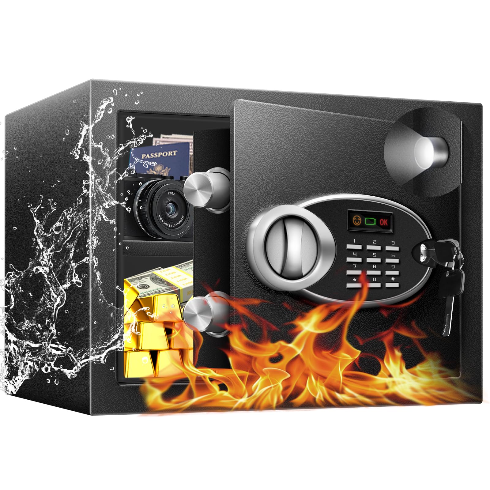 Photo 1 of 1.8 Cu Ft Safe Box with Fireproof Waterproof for Documents - Steel Security Personal Safe with Digital Electronic Keypad, Emergency Battery Box & Combination Lock, Safety Box for Valuables Money Cash