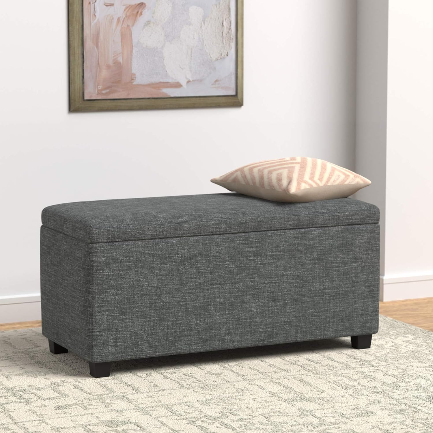 Basics 35.5"L Storage Bench Ottoman, Charcoal: Kitchen & Dining