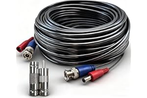 LETONDA 1 Pack 15M/50ft All-in-One BNC Cable 4mm Thickened BNC Extension Surveillance Camera Cables for CCTV Security DVR System Installation Free 2xConnectors