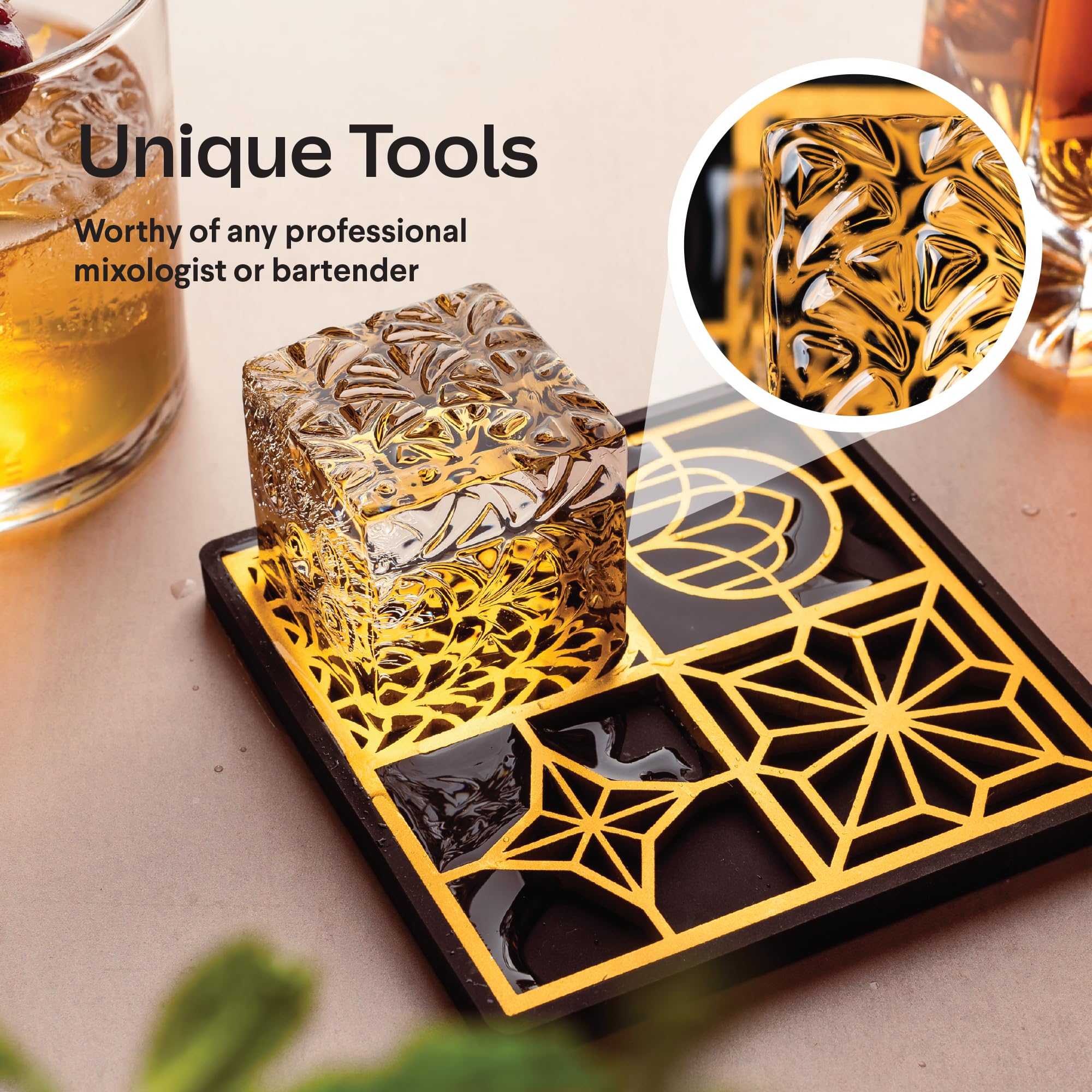 Whiskey Cocktail Kit | Cool Bar Accessories Including Engraving Ice Cube and Mold to Make Unique Gifts for Dad and Mixologist Using Old Fashioned Mixology Tool Set