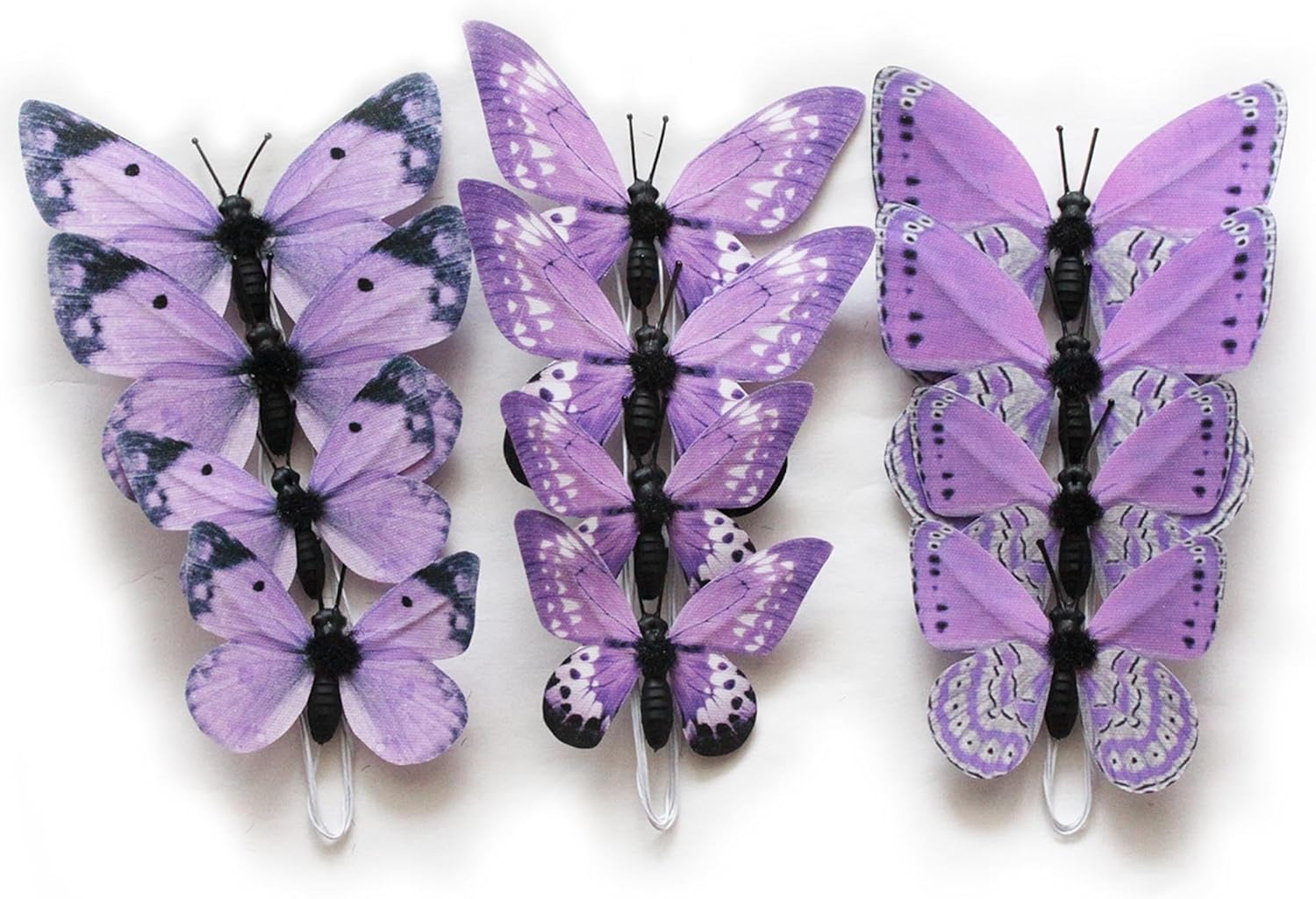 Decorative Garden Stakes - 12 Pack Butterfly Decorations, DIY 3D Butterfly Stakes Decor, 2 Sizes of Butterfly Ornament for Home Fake Flower Floral Supplies Tea Party Wedding Easter Christmas Spring Fall. (Purple 01)