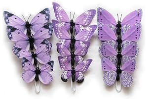 NAUDASSODS 12 Pack DIY 3D Butterfly Stakes Decor, 2 Sizes of Butterfly Ornament for Home Fake Flower Floral Supplies Tea Party Wedding Easter Christmas Spring Fall. (Purple 01)