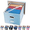 PRANDOM File Organizer Box - Set of 1 Collapsible Decorative Linen Filing Storage Hanging File Folders with Lids Office Cabinet Letter/Legal Blue (17x14x11.2 inch)