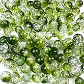 Chuxin 200pcs Crackle Glass Beads, 8mm and 10mm Green Crystal Glass Beads Round Loose Spacer Bulk Beads for DIY Craft Earring Necklace Bracelet Jewelry