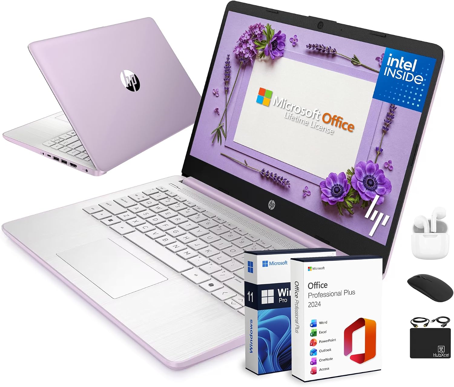 HP Flagship 14" Laptop Computer for 2026 Business Student with Office Suite, Copilot AI, Intel Quad-Core CPU, 4GB RAM, 628GB Storage (128GB UFS+500GB Ext), Wi-Fi 6, HubxcelAccs, Win 11 Pro, Lavender