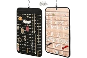 RESOVO Hanging Jewelry Holder Organizer Up to 300 Pairs Earrings Organizer, 30 Pockets & 40 Hooks for Necklace Holder for Earrings, Necklaces, Rings & Bracelets