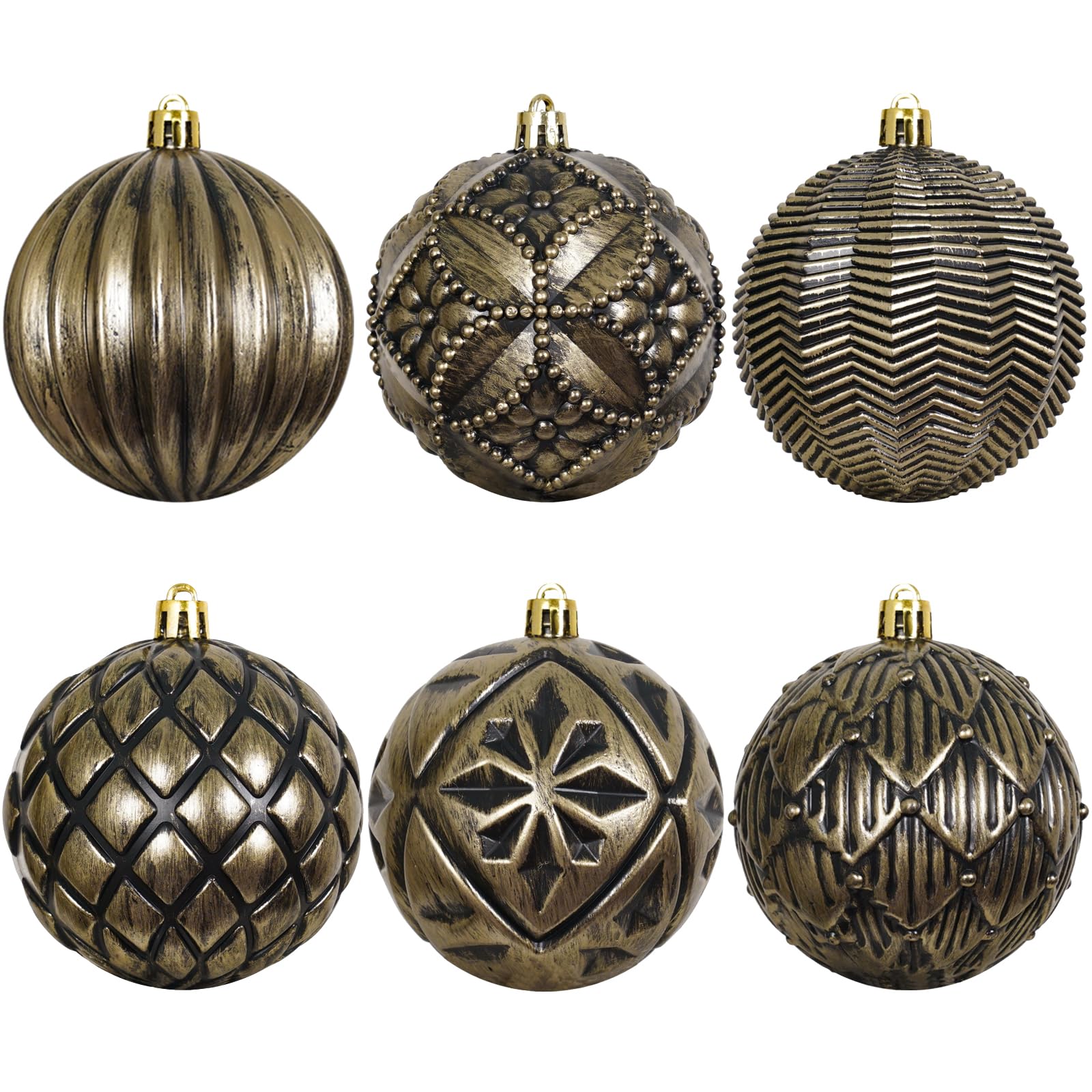 Photo 1 of XmasExp Vintage Rustic Christmas Ball Ornaments Sets, Neutral Shatterproof Christmas Ornaments Farmhouse Christmas Tree Decorations Large Hanging Balls for Xmas Home Party ?Bronze, 6Pcs