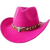 JOYEBUY Western Cowboy Hat for Kids Boys Girl Classic Roll Up Fedora Hat with Buckle Belt