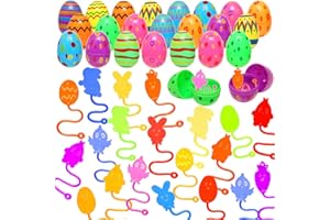 Mchochy 24 Pack Sticky Hands Toys Filled Easter Eggs, Colorful Plastic Easter Eggs Filled with Bunny Chick Egg Easter Sensory Toys for Easter Eggs Hunt, Party Favors, Easter Basket Stuffers for Kids