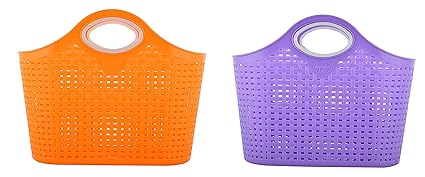 Nakoda Plastic Hand-Powered Storage Basket (EHP008, 7 cm x 11 cm x 7 cm, Blue and Orange, Pack of 2)