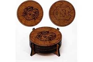 LazerEdge North Carolina Tar Heels Wooden Coaster Set - Cherry Wood - Officially Licensed Product - 4-Pack