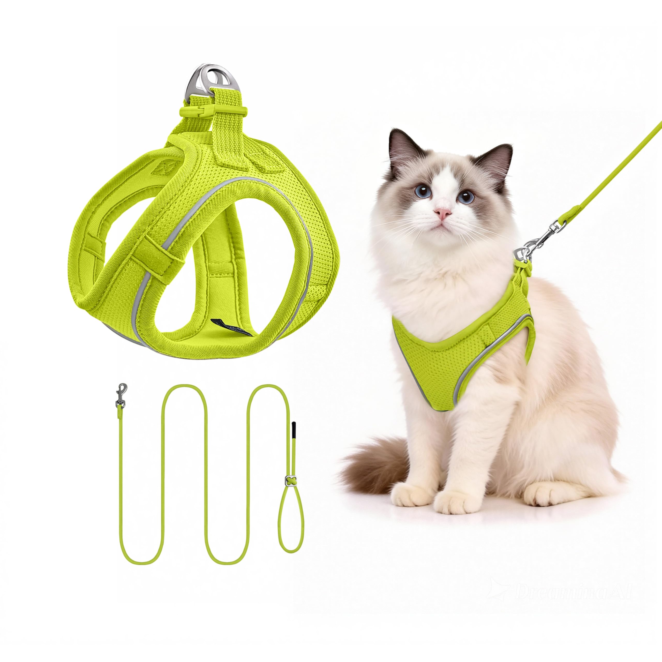 Qianruida Dog Harness and Leashes for Dogs, Anti-Pull, Adjustable Reflective Mesh Padded Harness Jacket for Dogs, Small Size, Cat Kitten (Limon Green)