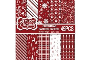 MIAHART 45 Sheets Merry Christmas Pattern Paper Set 10 Designs Festival Decorative Craft Paper Double-Sided for Card Making Scrapbook, A4 Size-Red and White