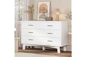 Xixini Dresser for Bedroom, 6 Drawer Wide Modern Chest of Drawers with X-Shaped Sturdy Base, Wood Double Dresser Closet Clothes Storage Organizer, Wooden TV Stand for Living Room, Hallway, White