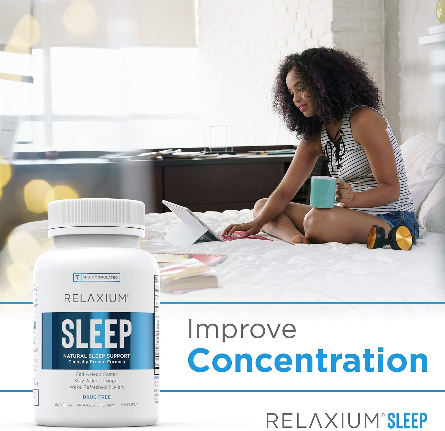 Relaxium Natural Sleep Aid | Non-Habit Forming | Sleep Supplement for Longer Sleep & Stress Relief w/Magnesium, Melatonin, GABA, Chamomile, Valerian (60 Vegan Capsules, 30 Day Supply): Health & Personal Care