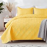 Whale Flotilla Extra Soft Twin Quilt Bedding Set, Lightweight Yellow Bedspreads Quilts Twin Size with Modern Pattern, Reversible 2-Piece Coverlet with 1 Pillow Shame for All Seasons