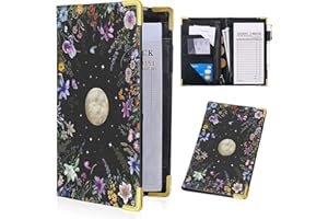 AIHONMIN Waitress Book, Leather Server Books for Waitress with Zipper Pocket, Moon Flower Server Book, Cash Check Bill Receipt Holder Presenter, Guest Book Note Pad Waiter Accessories Fit Server Apron