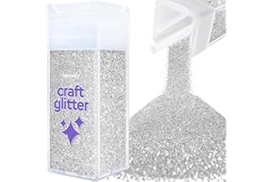 Hemway Craft Glitter Shaker 130g / 4.6oz Glitter for Arts, Crafts, Resin, Tumblers, Nails, Painting, Decoration, Festival, Cosmetic, Body - Ultrafine (1/128" 0.008" 0.2mm) - Silver