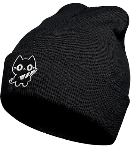Goth Crescent Moon Embroidery Beanie Hat for Men Women Winter Warm