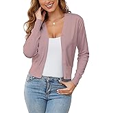 BERESIA Women's V-Neck Button Down Long Sleeve Cardigan for Women Cropped Soft Lightweight Knit Sweater