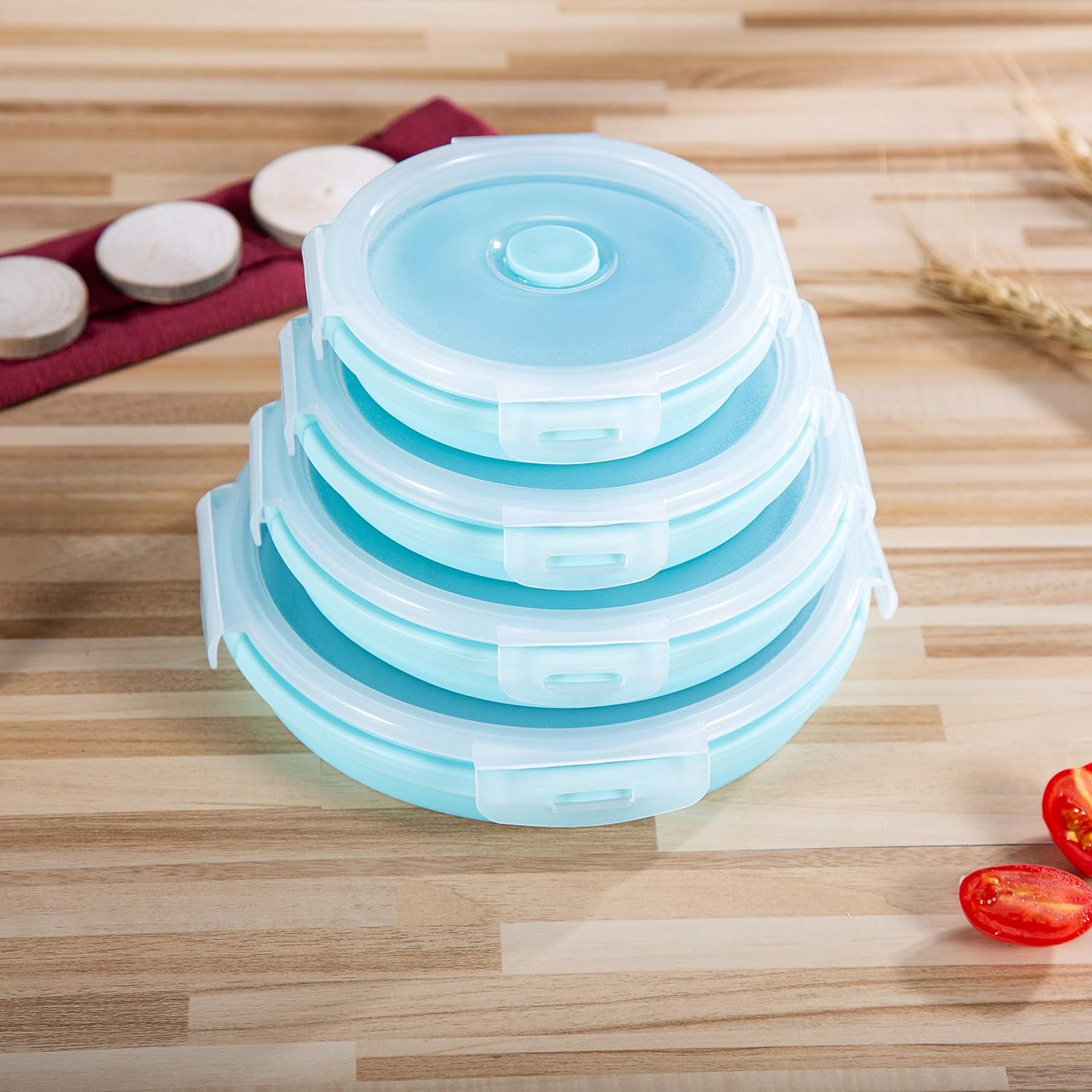 Bezal - Collapsible Food Storage Containers (Set of 4) With Lids 1200ml/800ml/500ml/350ml - Silicone Leak-Proof Airtight Microwave & Dishwasher-Safe Meal Container Thin Lunch Bento Box Bowls