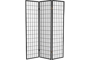 Red Lantern 6 ft. Tall Window Pane Shoji Screen-Black-3 Panels Room Divider
