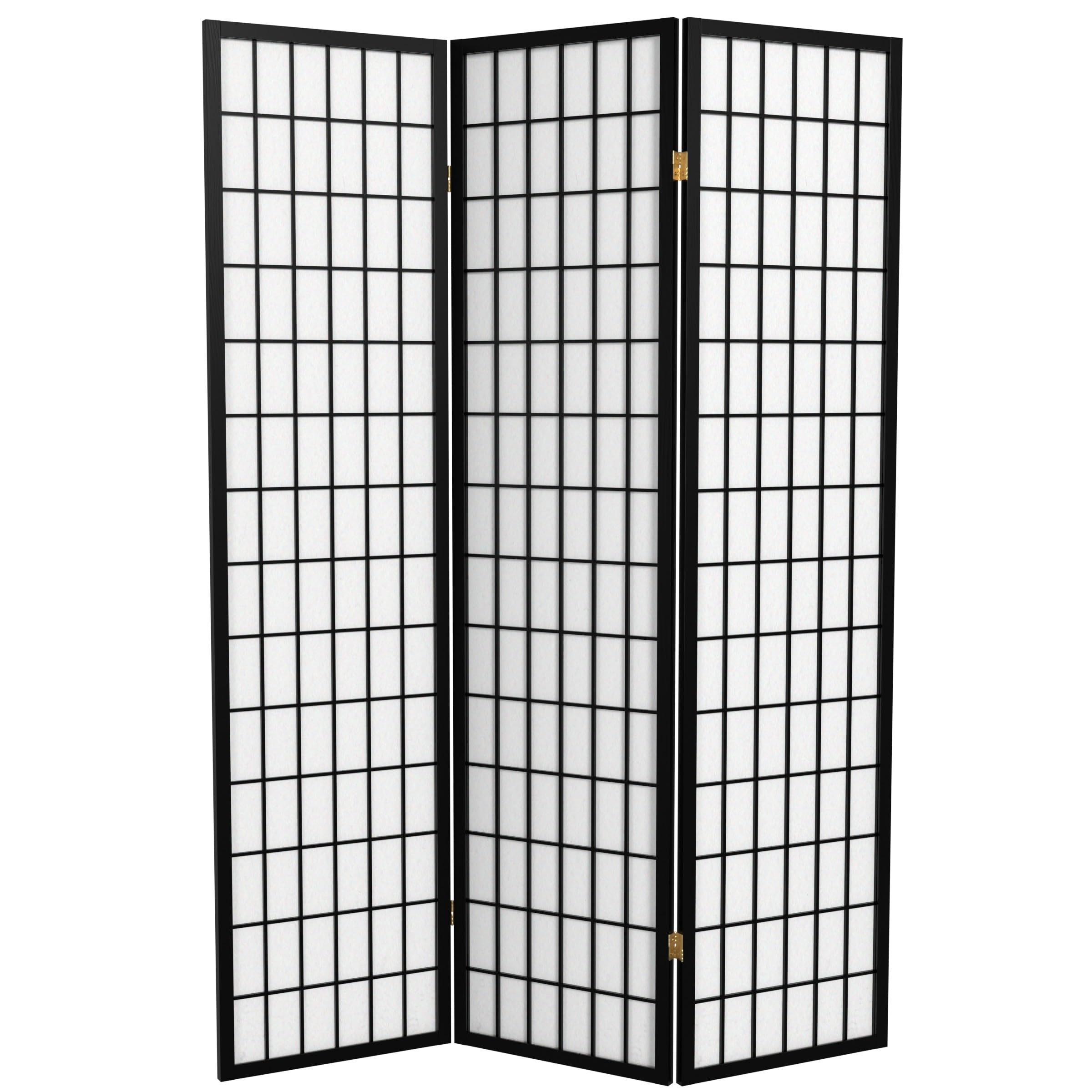 Photo 1 of Red Lantern 6 ft. Tall Window Pane Shoji Screen-Black-3 Panels Room Divider
