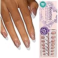 Beetles Pre-French Tips Gel Nail Tips, 4-IN-1 150Pcs Almond Medium Pinkish Brown French Press on Nails Etch X Pre-Primer & Base Coat, No File Need Easy False Nail Tips for Nail Art DIY Design