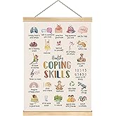 Healthy Coping Skills Poster for Kids, 14x18.5 Inch Mental Health Educational Wall Art, Mindfulness Classroom Decor, Emotional Regulation Therapy Office Canvas Hanging for Bedroom or School (Colorful-Health)
