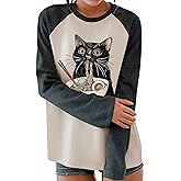 JINTING Cat Shirts for Women - Loose Fit Lightweight Long Sleeve Graphic Spring Outfits Printed Blouse Casual Tops