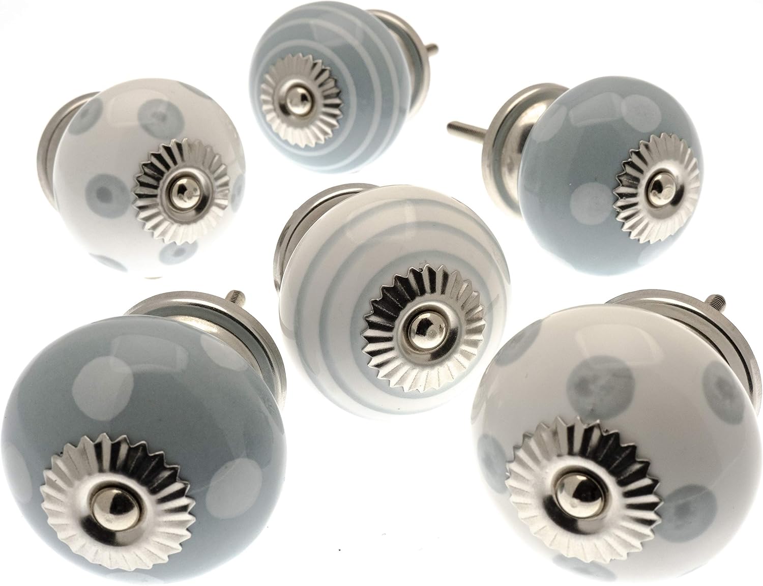 Mango Tree Mixed Set of Whisper Grey & White Ceramic Cupboard Knobs/door knobs/drawer knobs x Pack 6 (MG-258)