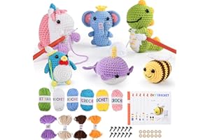 MINGOMINGO Crochet Kit for Beginners - 6 Pack Animals Amigurumi, DIY Craft for Adults and Kids, Gift for Crochet Lovers, with Step-by-Step Video Tutorials (40%+ Yarn)