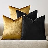 GIGIZAZA Decorative Throw Pillow Covers 18 x 18,Gold Black Soft, Set of 4 Square Velvet Cushion Covers