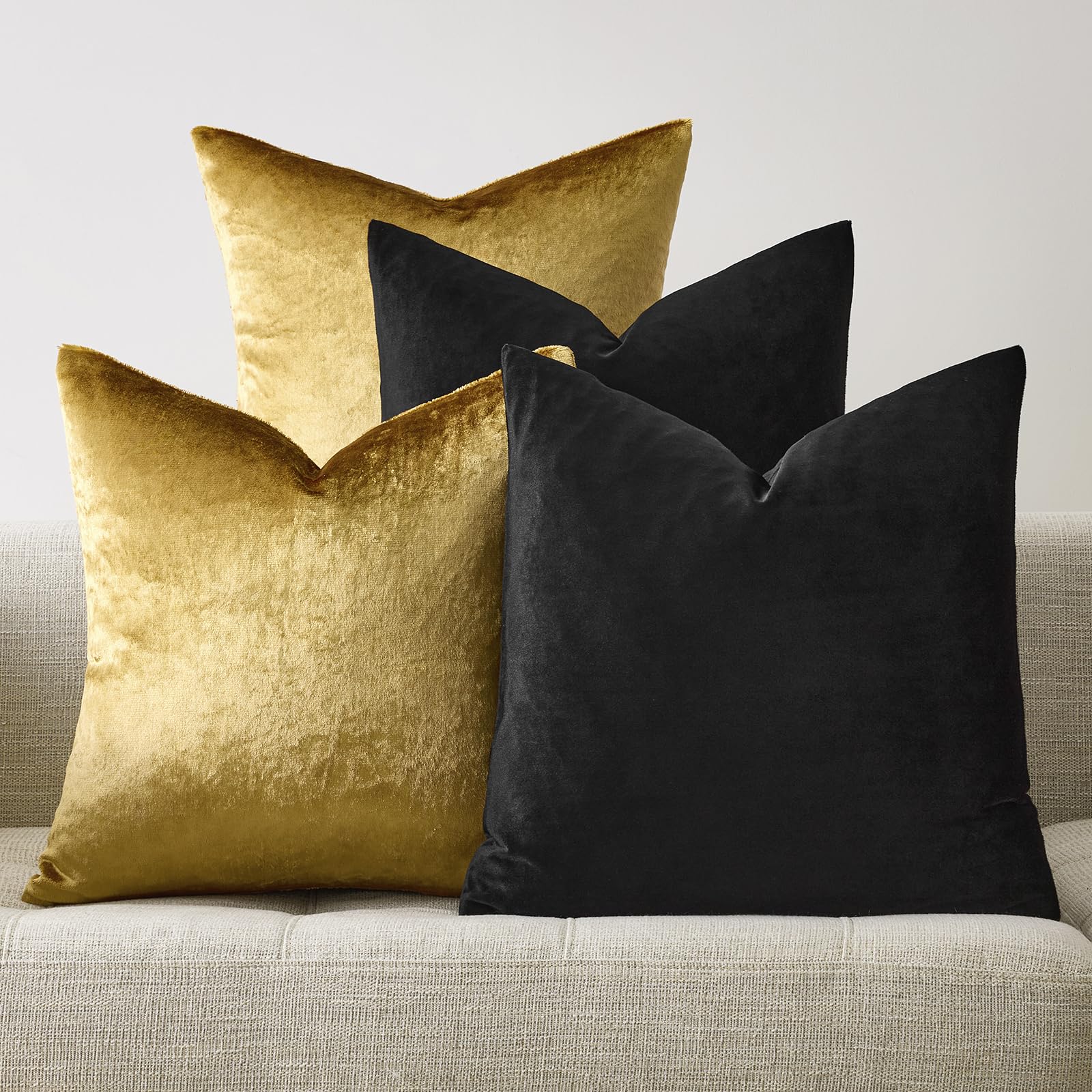 View 1 of **ONLY THE GOLD PILLOW CASES**GIGIZAZA Decorative Throw Pillow Covers 18 x 18,Gold Black Soft, Set of 4 Square Velvet Cushion Covers
