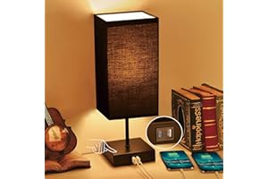 Sailstar Table Lamp for Bedroom, 3 Way Dimmable Touch Bedside Lamp, Small Lamp with 2 USB C+A Charging Ports, Black Nightstand Lamps for End Table, Living Room, Desk, Bulb Included