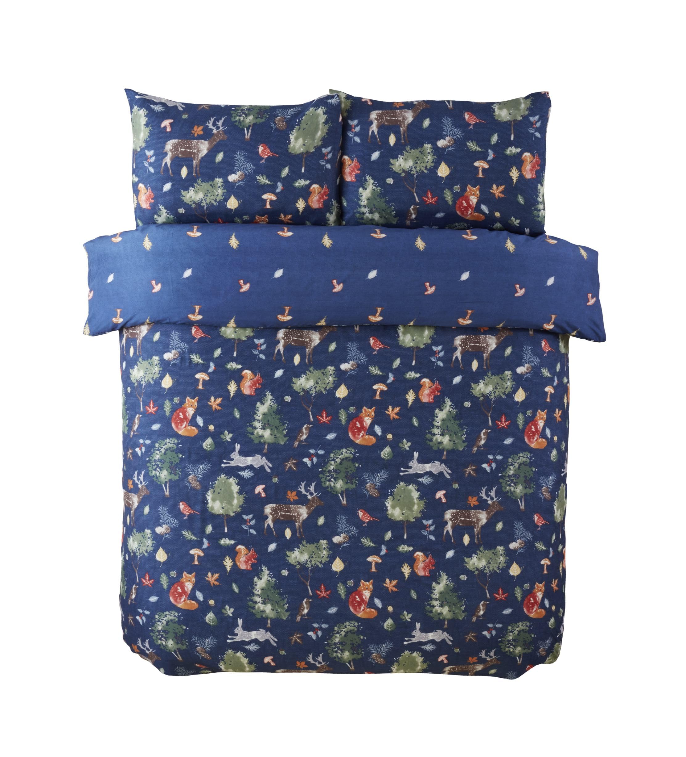 Rapport home Double Christmas Duvet Cover Set - Autumn Forest Microfibre Bedding with 2 Pillowcases, Multicolor Festive Design