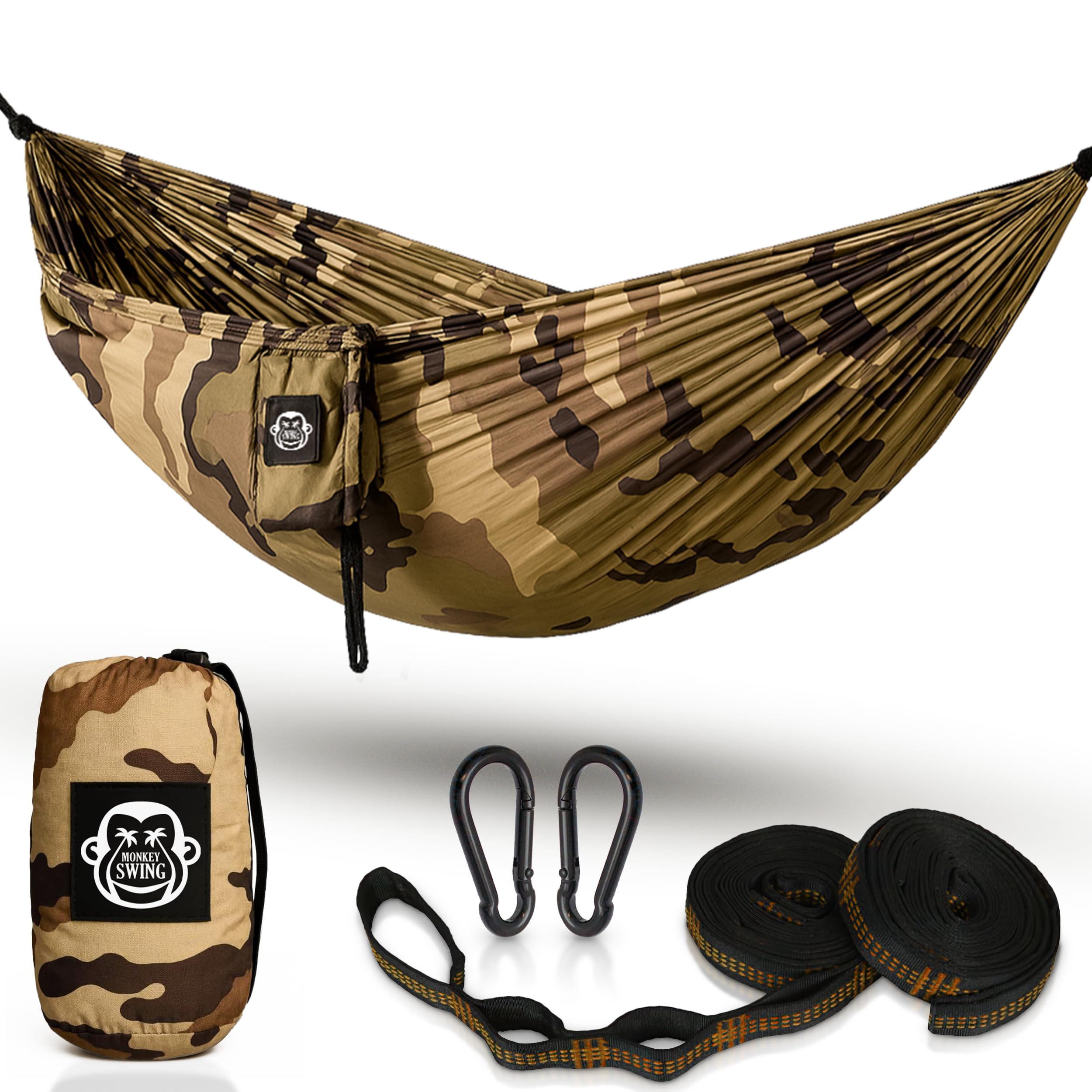 Monkey Swing Ultralight Hammock incl. Carabiners & Heavy-Duty Tree Straps (Up to 300 kg Load, 275 x 140 cm) – Ideal Camping Hammock for Outdoor, Trekking & Travel (Camouflage) — image 1